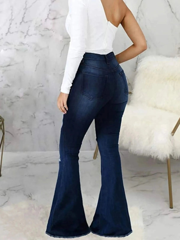 Full Size Distressed Raw Hem Flare Jeans Plus Size - ShalayeFashion