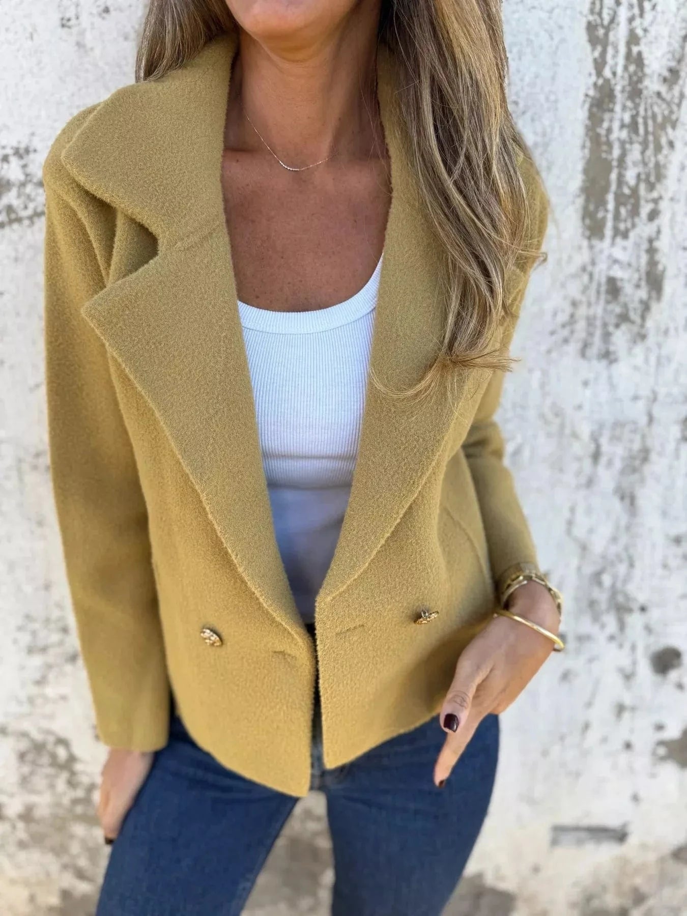 Full Size Double - Breasted Lapel Collar Blazer Plus Size - ShalayeFashion
