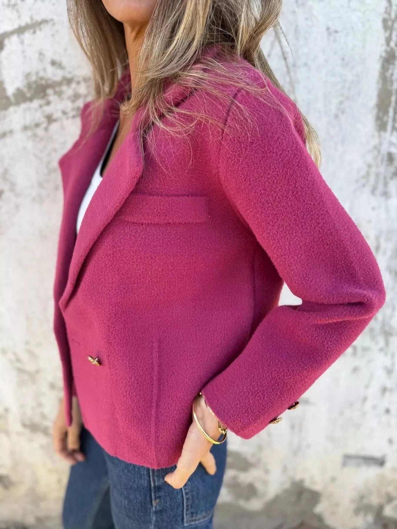 Full Size Double - Breasted Lapel Collar Blazer Plus Size - ShalayeFashion