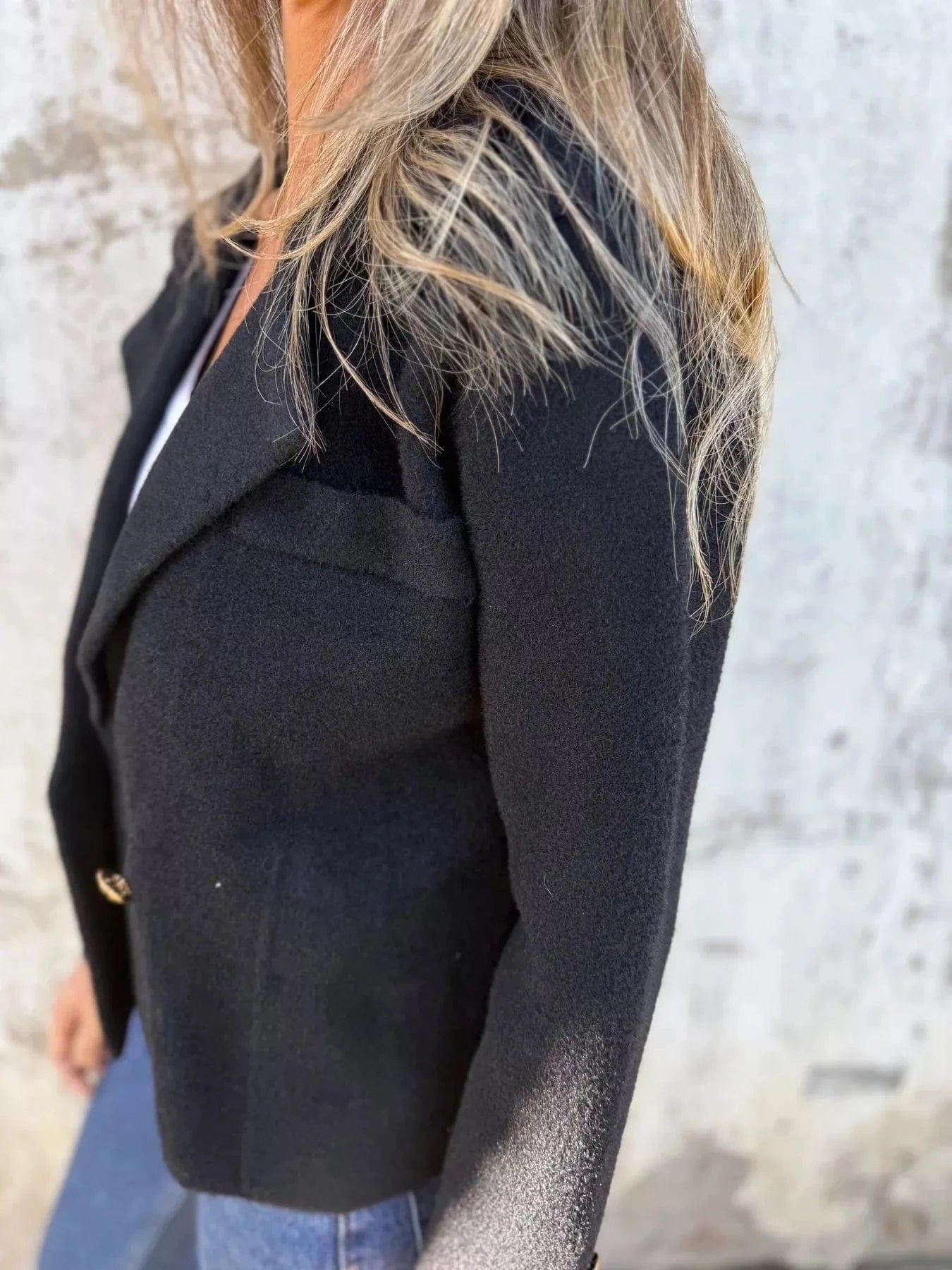 Full Size Double - Breasted Lapel Collar Blazer Plus Size - ShalayeFashion