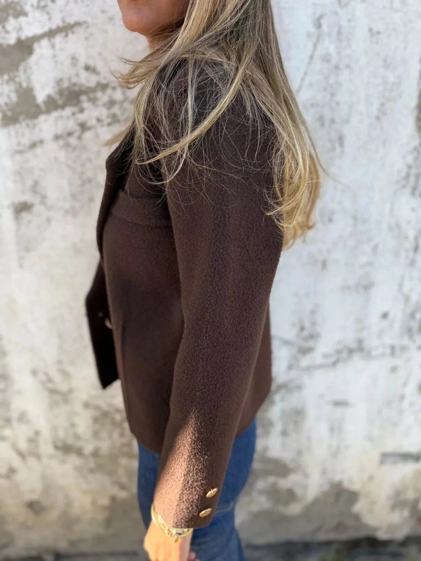 Full Size Double - Breasted Lapel Collar Blazer Plus Size - ShalayeFashion