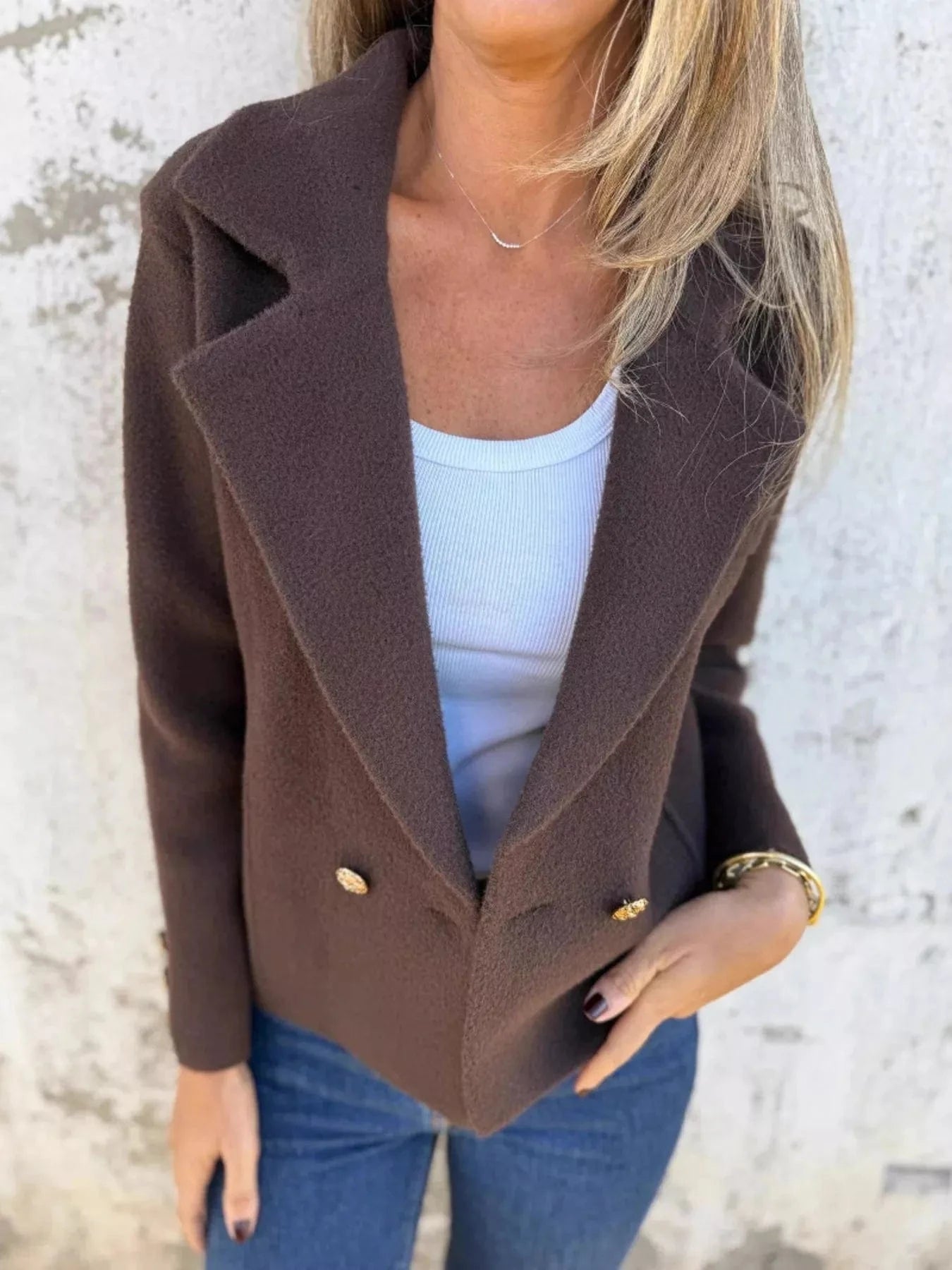 Full Size Double - Breasted Lapel Collar Blazer Plus Size - ShalayeFashion
