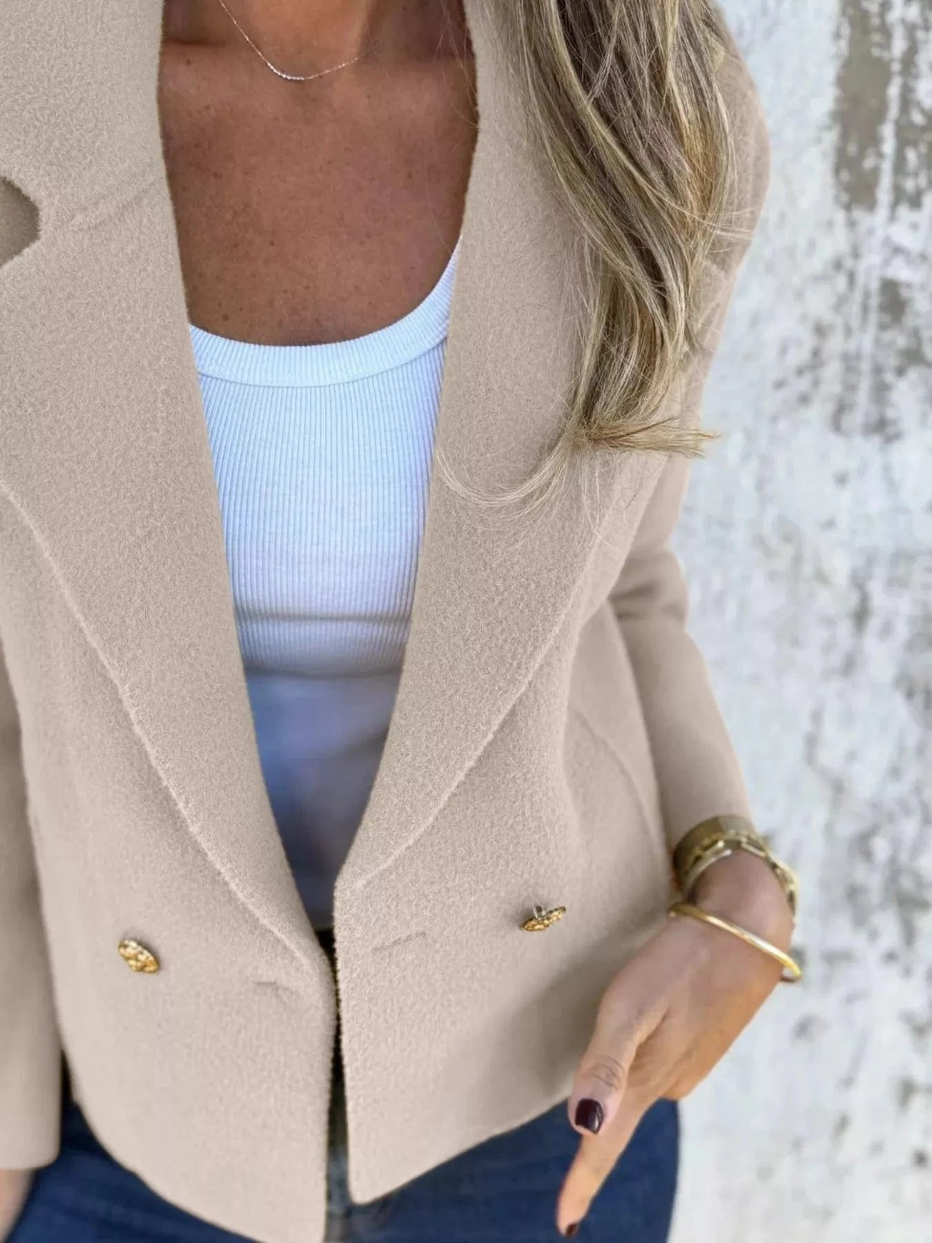 Full Size Double - Breasted Lapel Collar Blazer Plus Size - ShalayeFashion