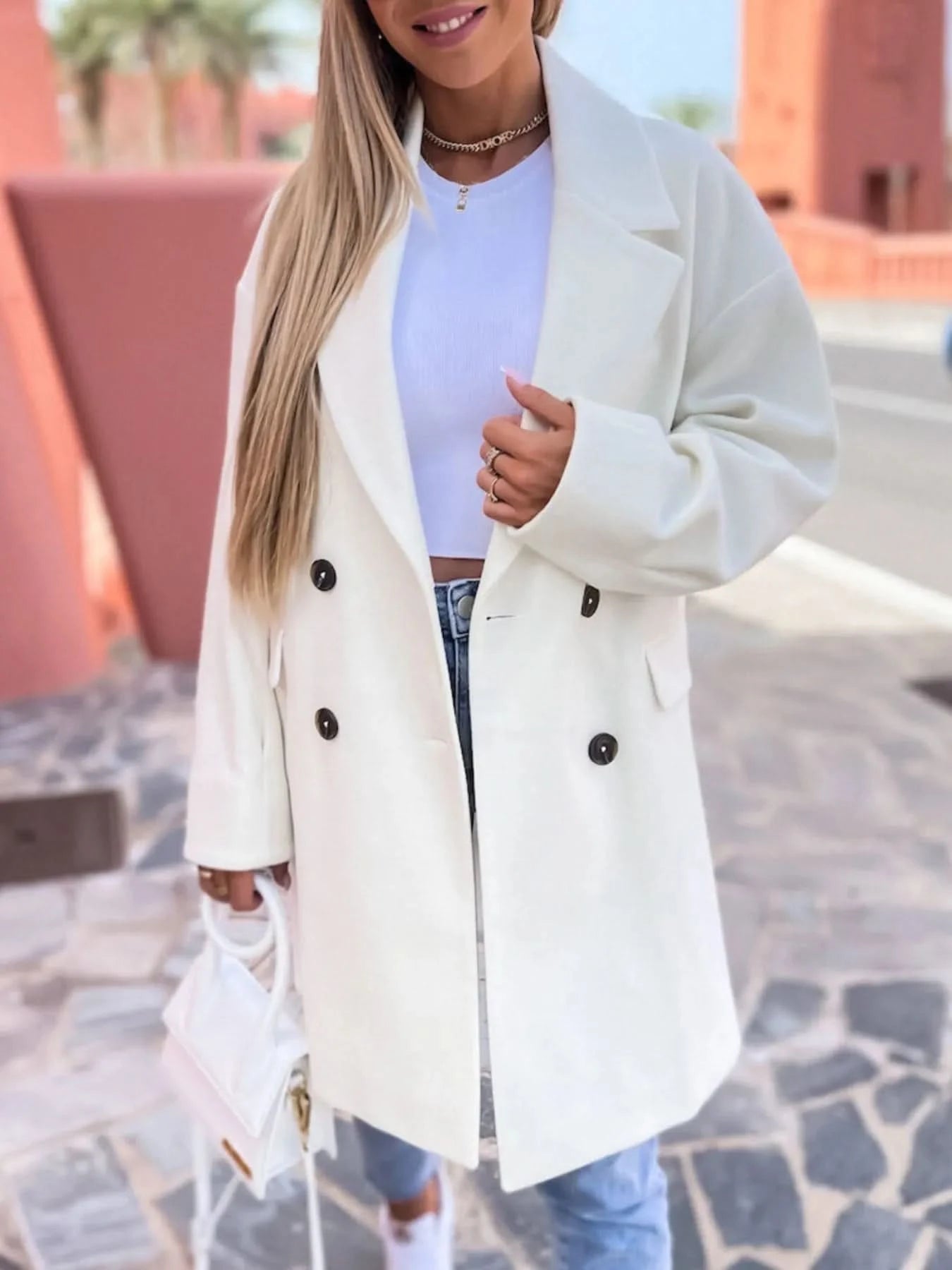 Full Size Double - Breasted Wool Coat Plus Size - ShalayeFashion