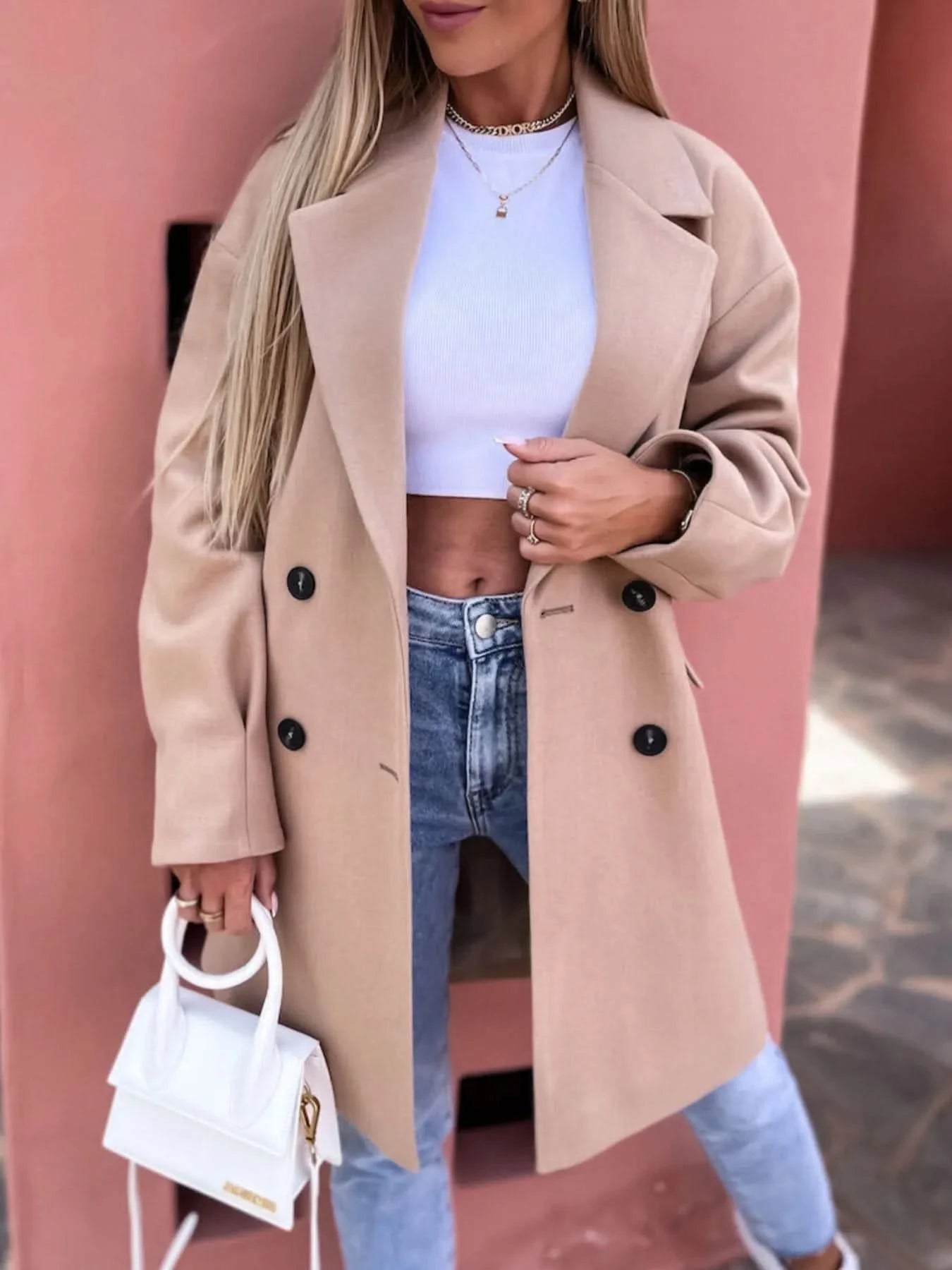Full Size Double - Breasted Wool Coat Plus Size - ShalayeFashion