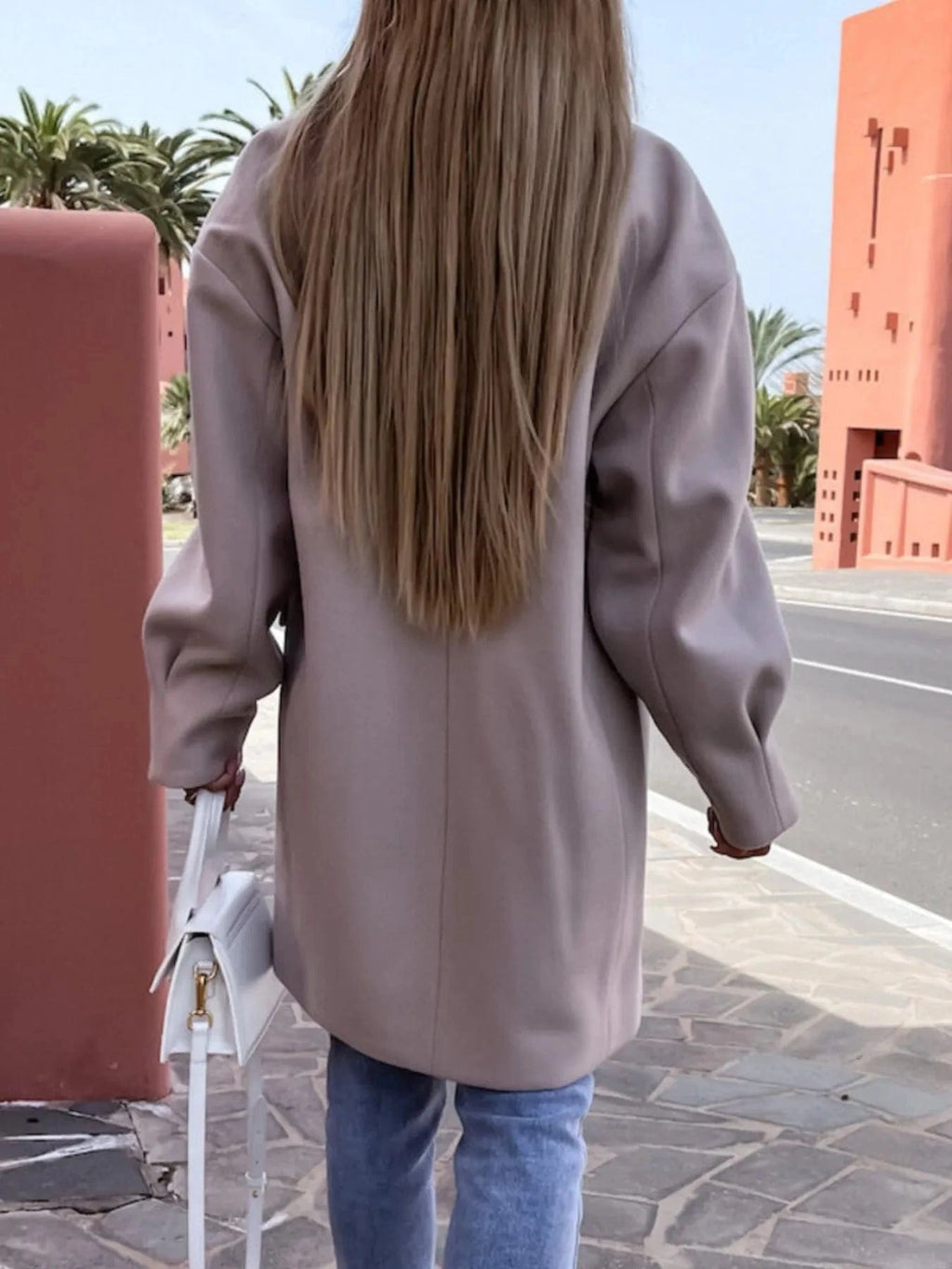 Full Size Double - Breasted Wool Coat Plus Size - ShalayeFashion