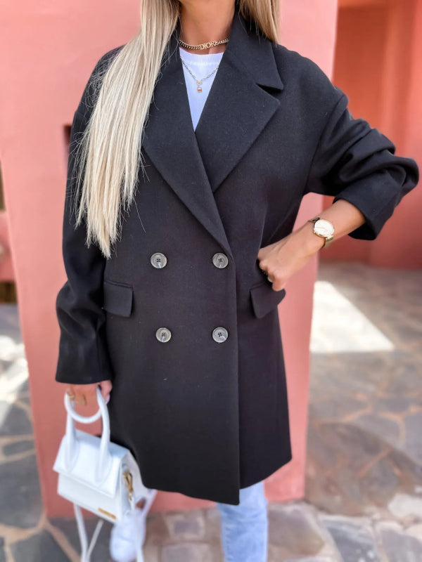 Full Size Double - Breasted Wool Coat Plus Size - ShalayeFashion