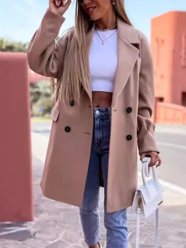 Full Size Double - Breasted Wool Coat Plus Size - ShalayeFashion