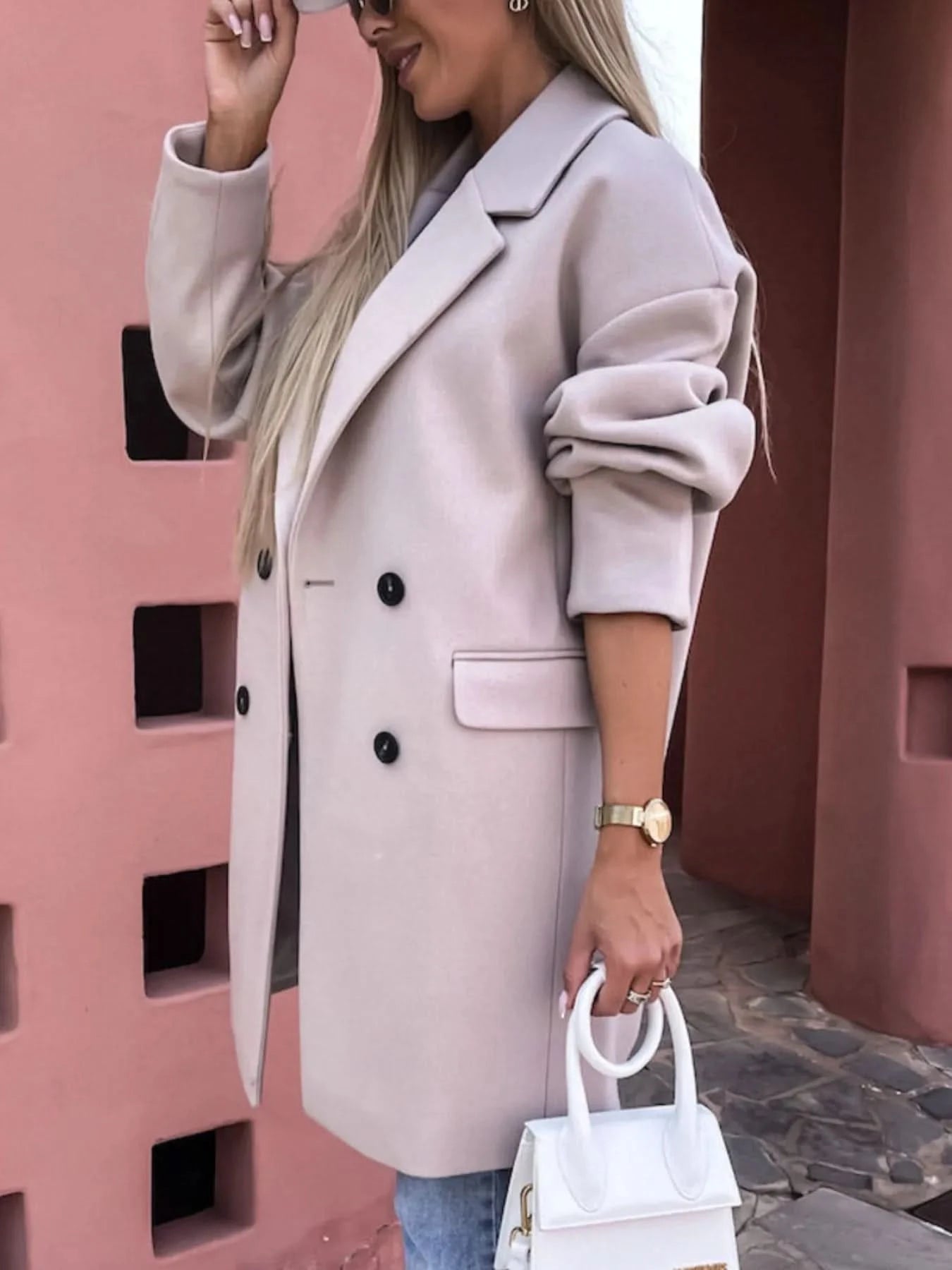 Full Size Double - Breasted Wool Coat Plus Size - ShalayeFashion
