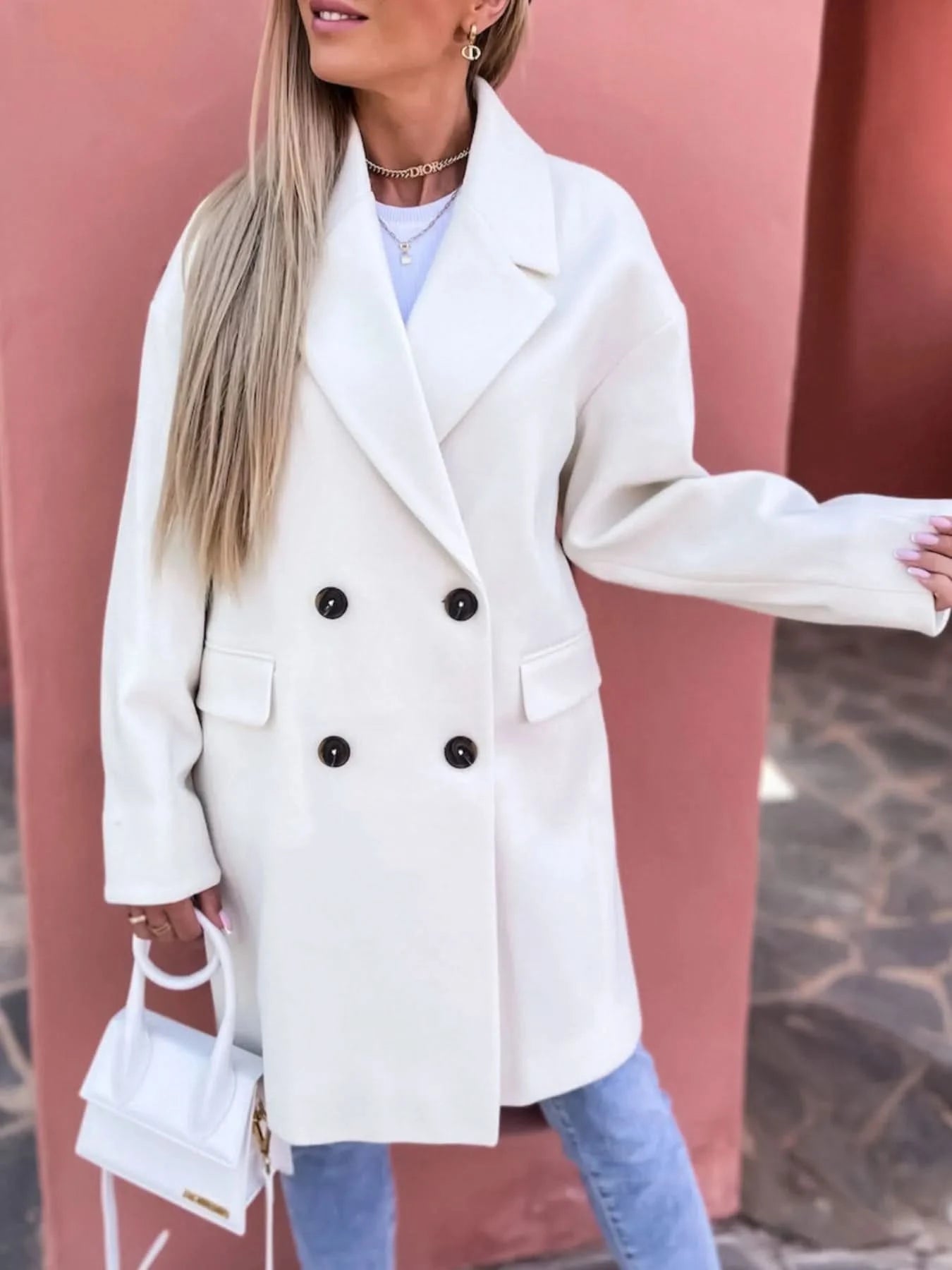 Full Size Double - Breasted Wool Coat Plus Size - ShalayeFashion