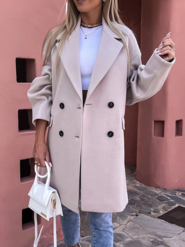 Full Size Double - Breasted Wool Coat Plus Size - ShalayeFashion
