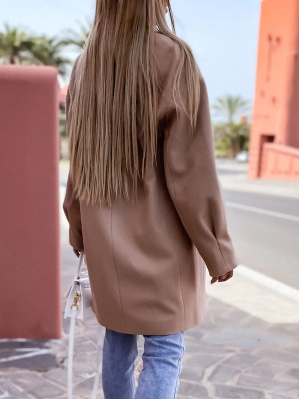Full Size Double - Breasted Wool Coat Plus Size - ShalayeFashion