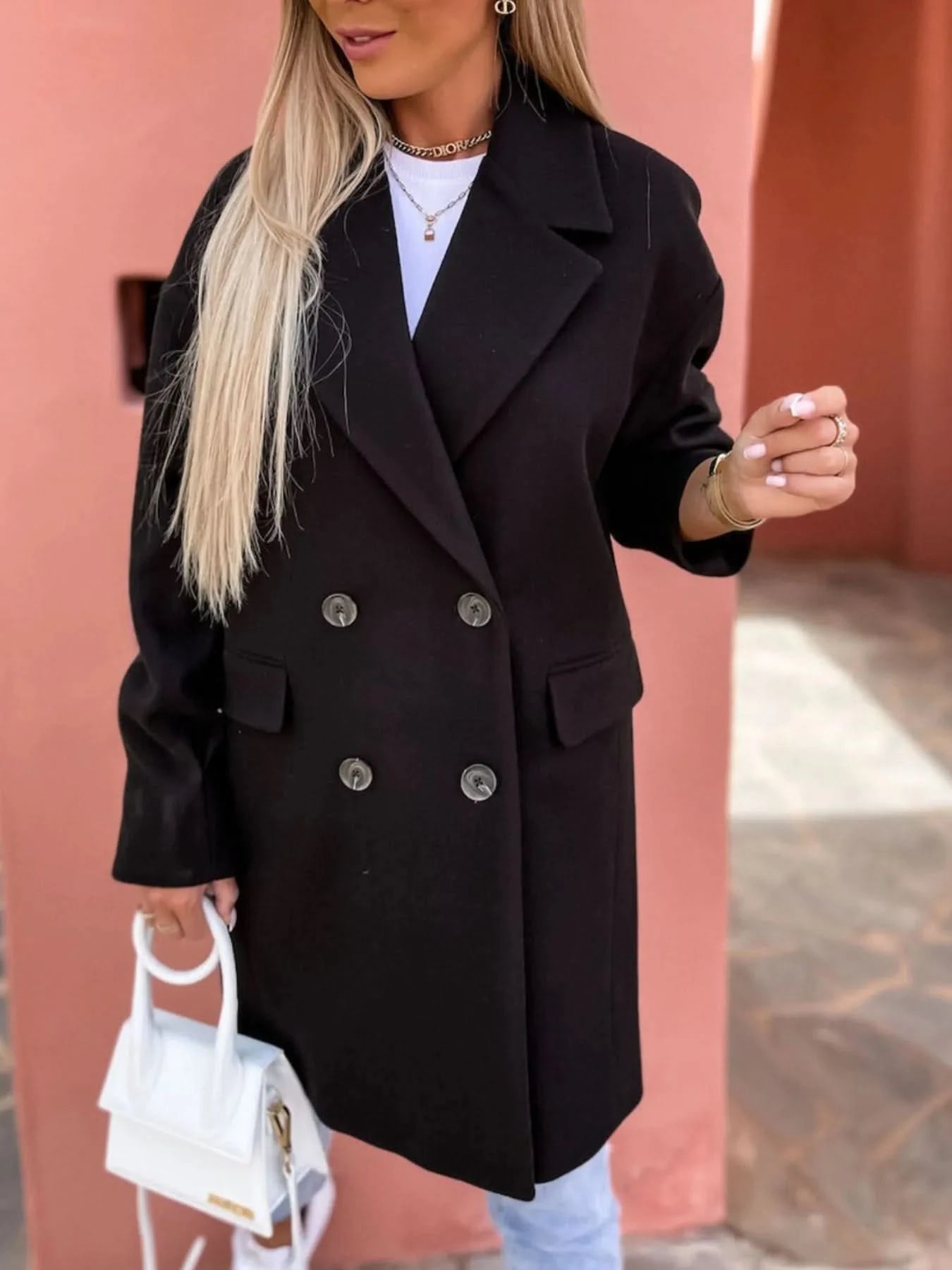 Full Size Double - Breasted Wool Coat Plus Size - ShalayeFashion