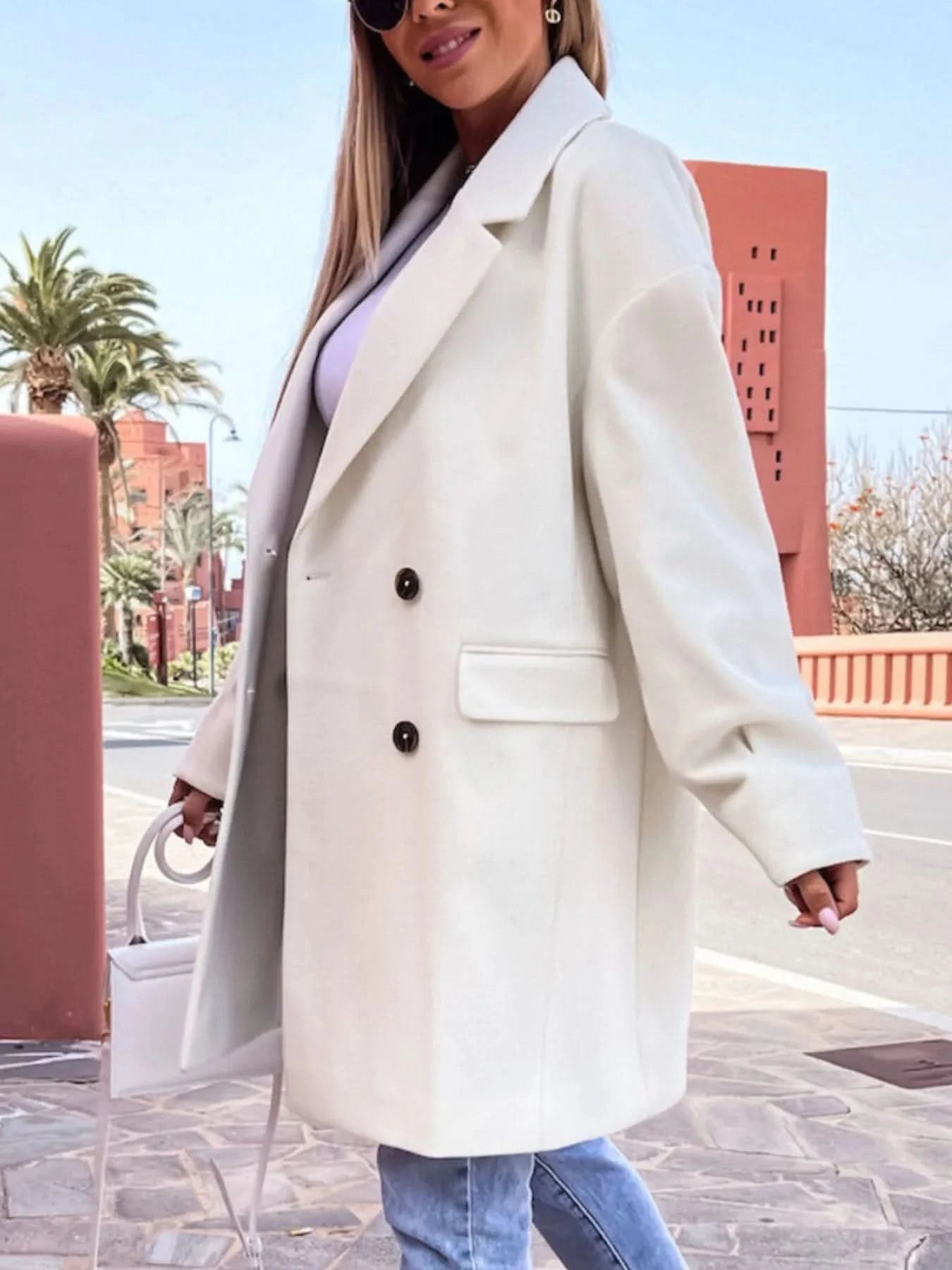 Full Size Double - Breasted Wool Coat Plus Size - ShalayeFashion