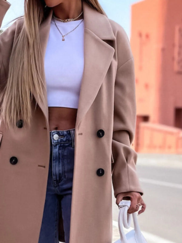 Full Size Double - Breasted Wool Coat Plus Size - ShalayeFashion