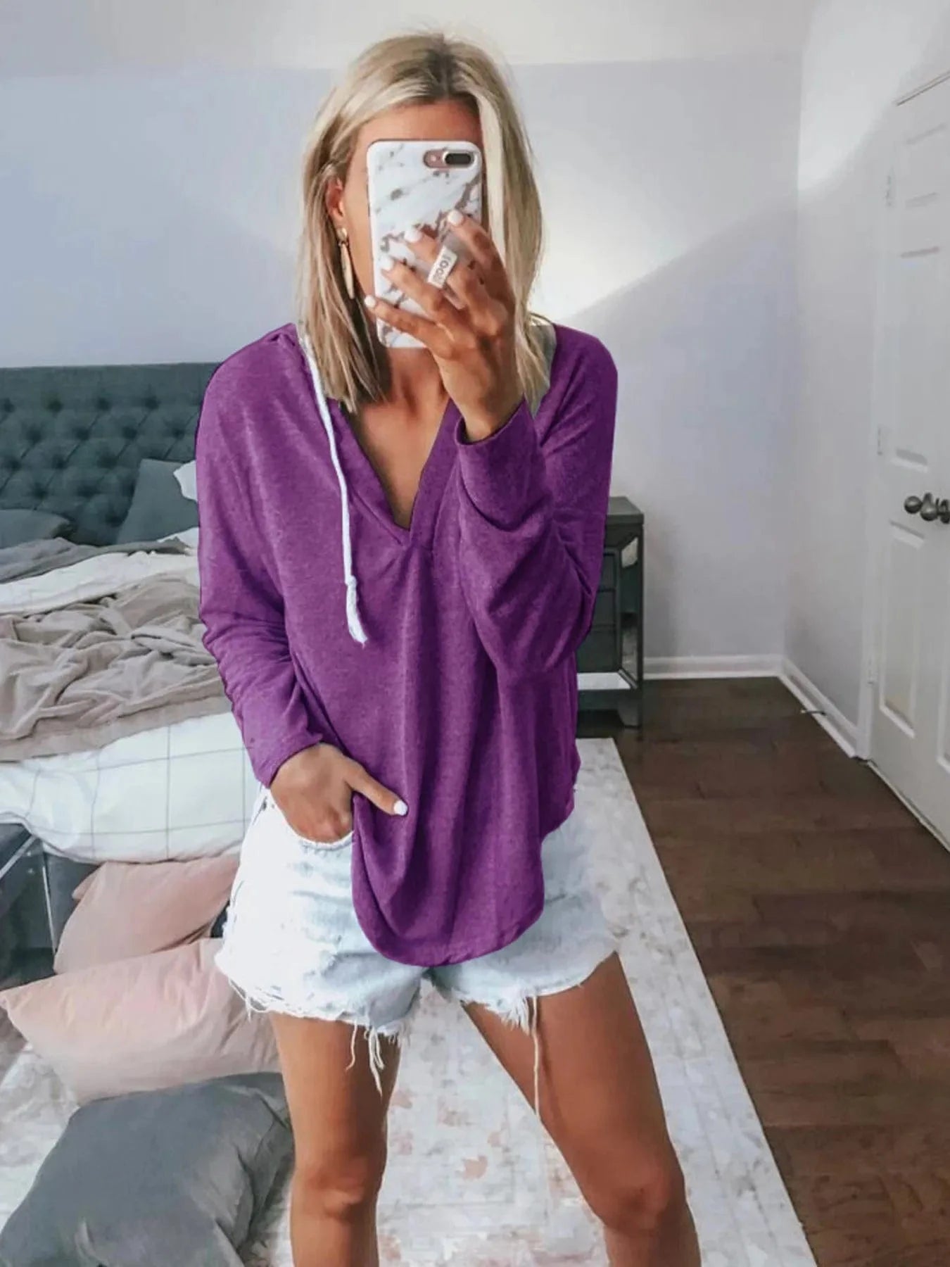 Full Size Drawstring Long Sleeve Hoodie Plus Size - ShalayeFashion