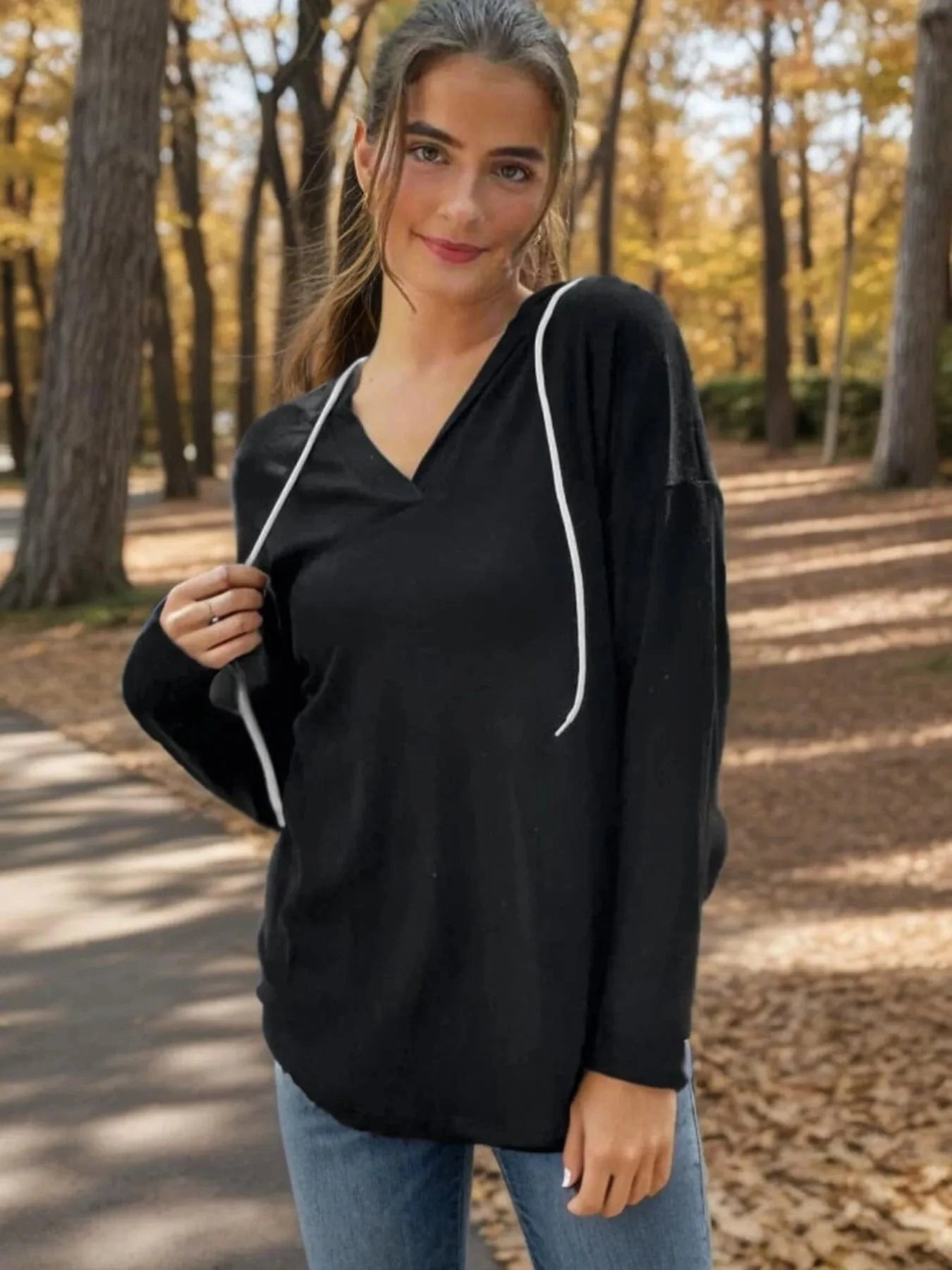 Full Size Drawstring Long Sleeve Hoodie Plus Size - ShalayeFashion