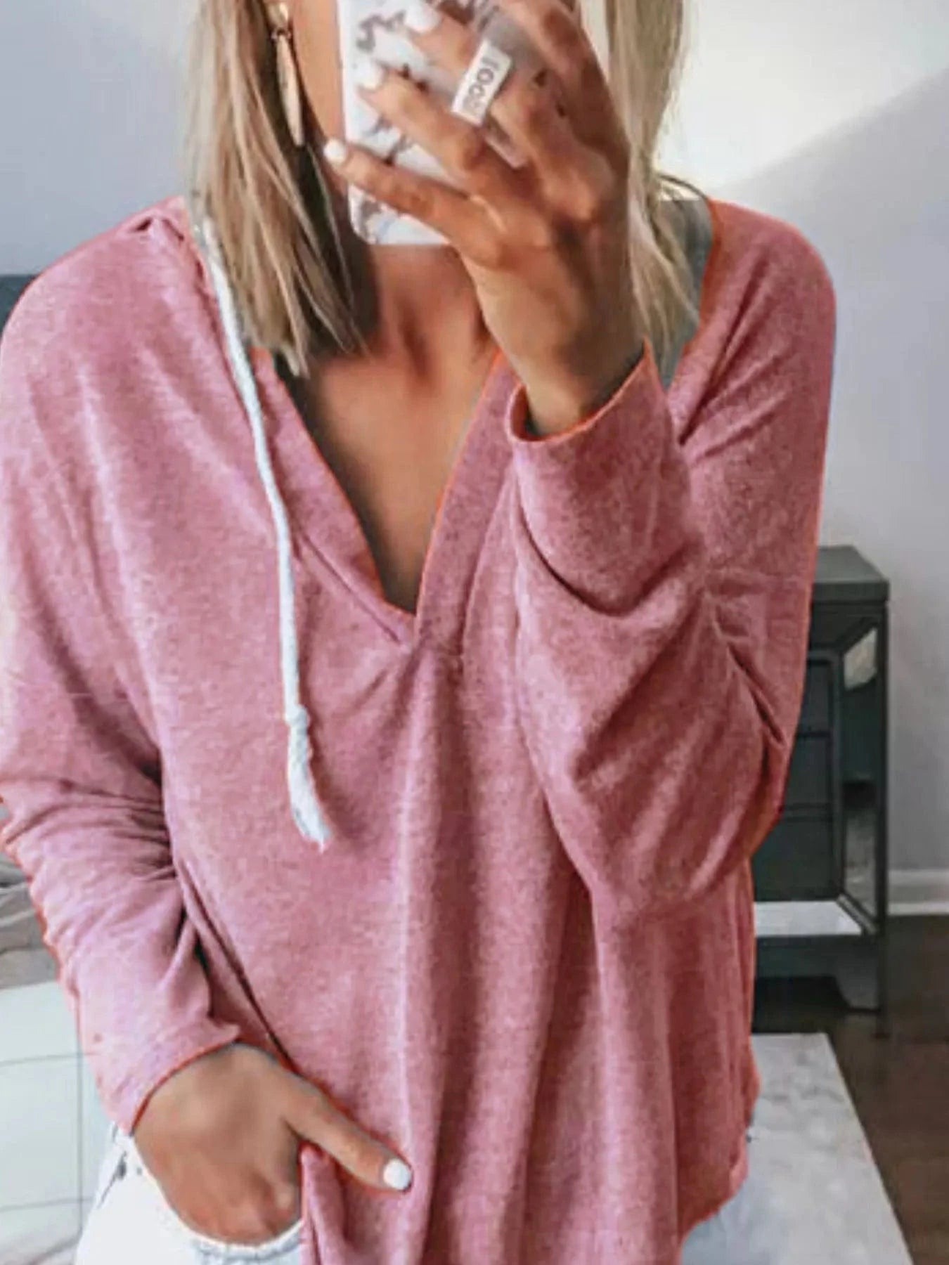 Full Size Drawstring Long Sleeve Hoodie Plus Size - ShalayeFashion