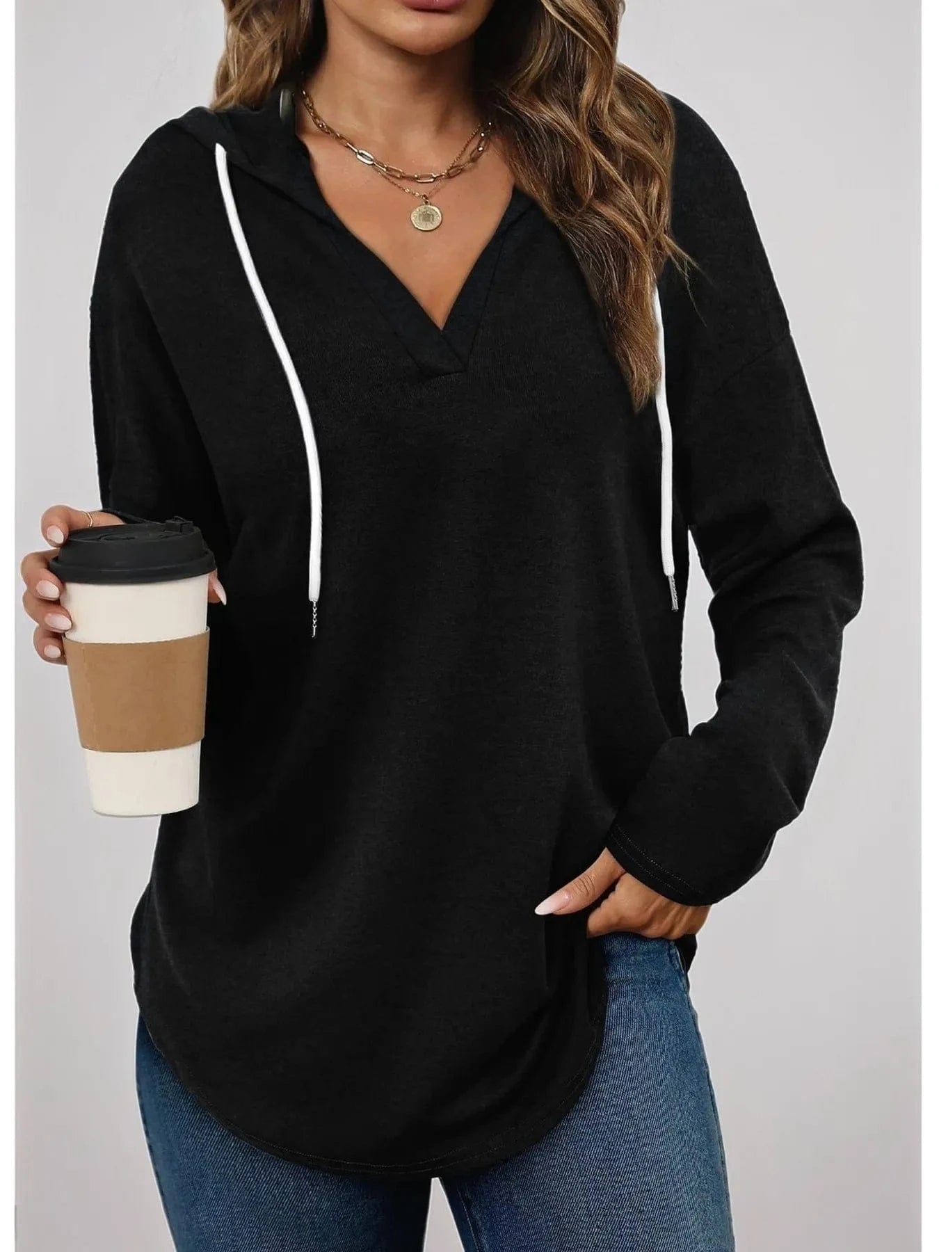 Full Size Drawstring Long Sleeve Hoodie Plus Size - ShalayeFashion