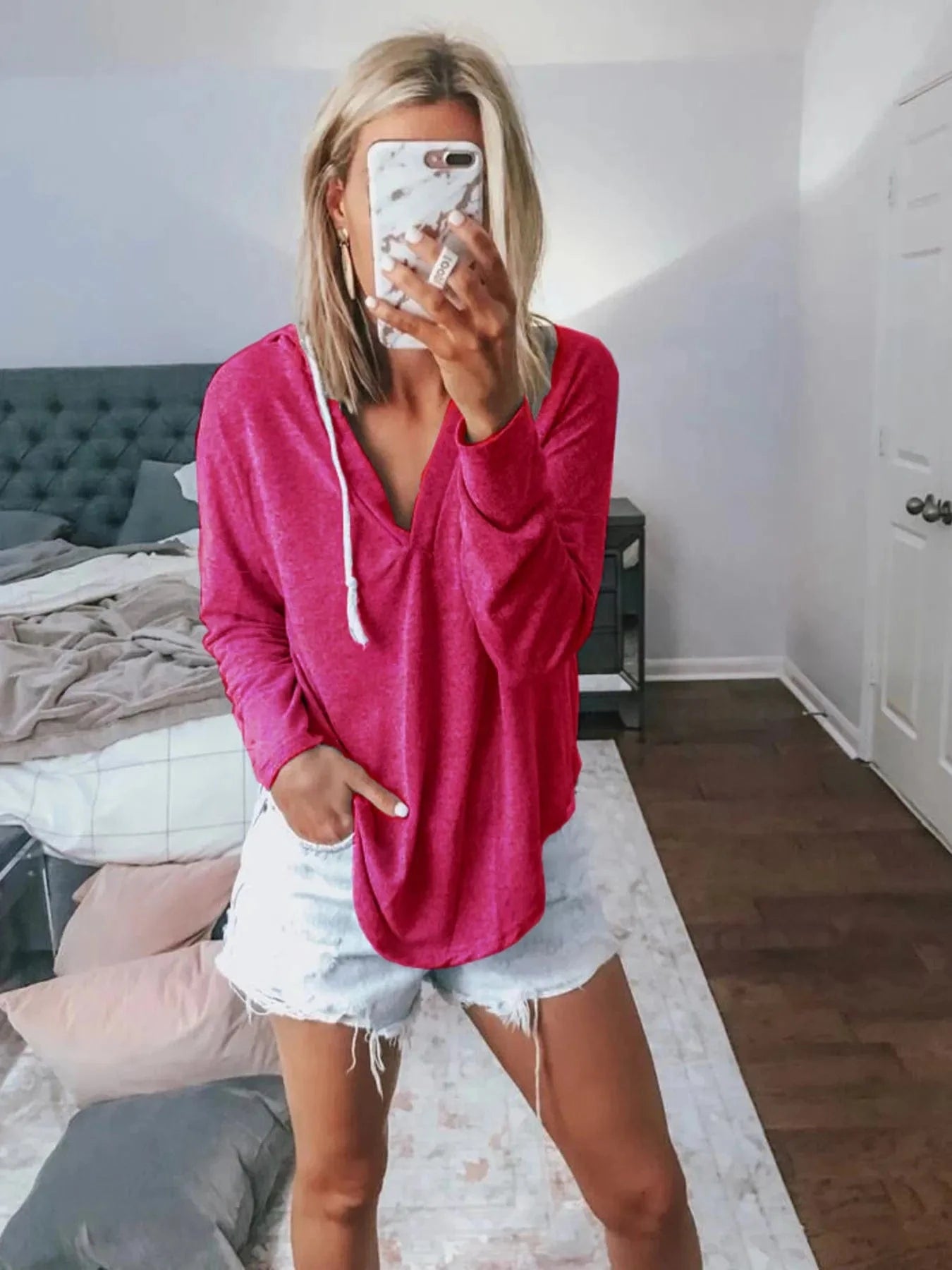 Full Size Drawstring Long Sleeve Hoodie Plus Size - ShalayeFashion