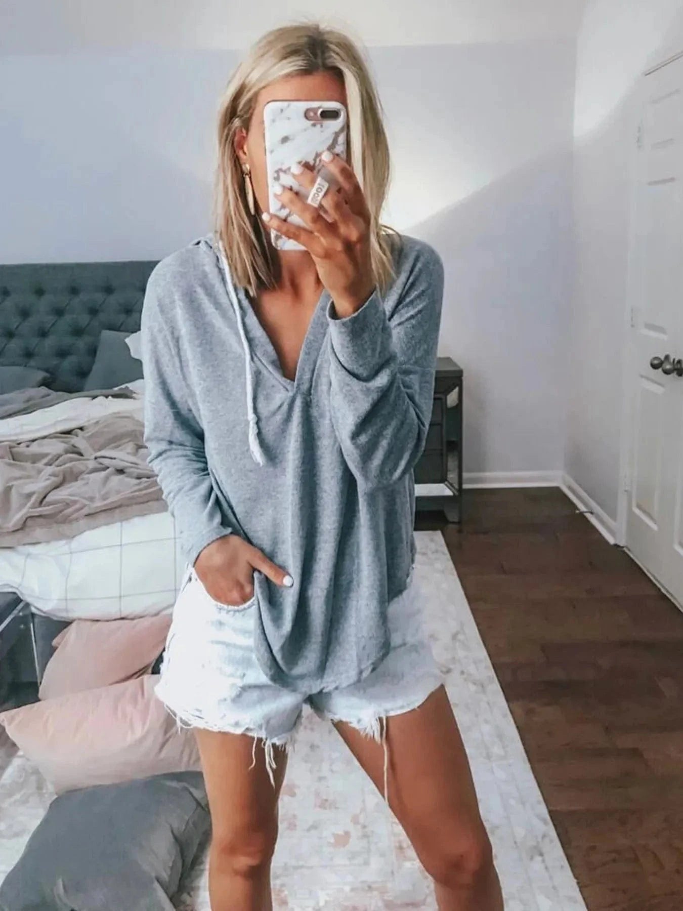 Full Size Drawstring Long Sleeve Hoodie Plus Size - ShalayeFashion