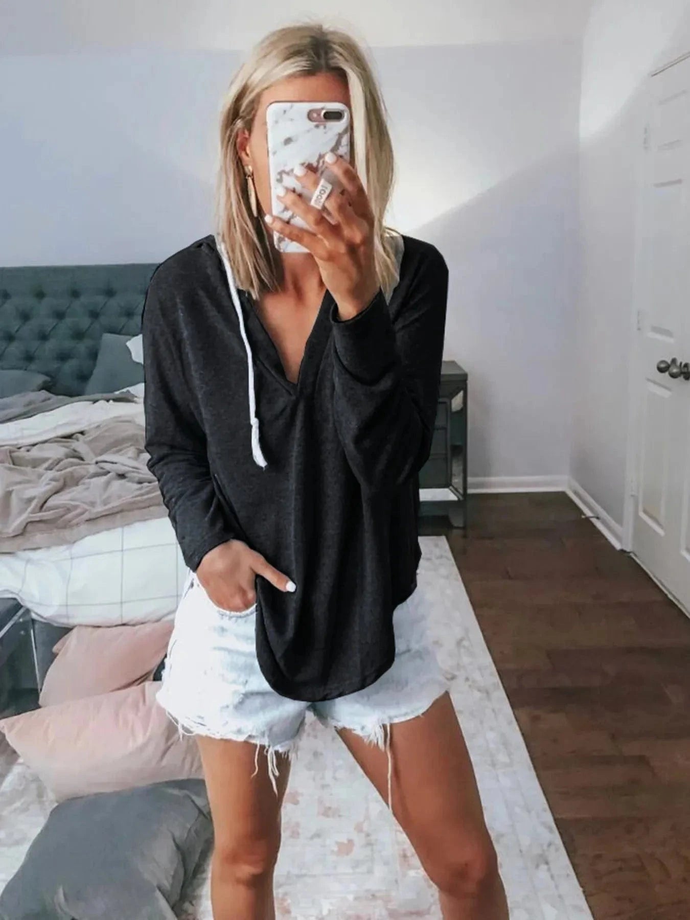 Full Size Drawstring Long Sleeve Hoodie Plus Size - ShalayeFashion