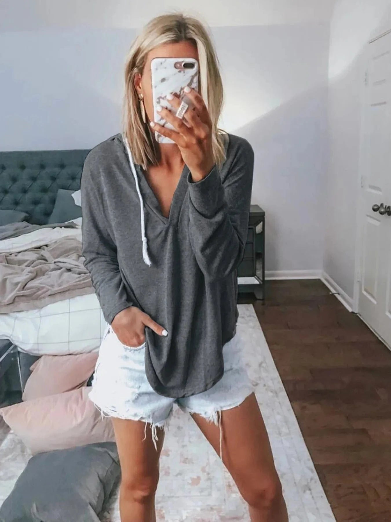 Full Size Drawstring Long Sleeve Hoodie Plus Size - ShalayeFashion