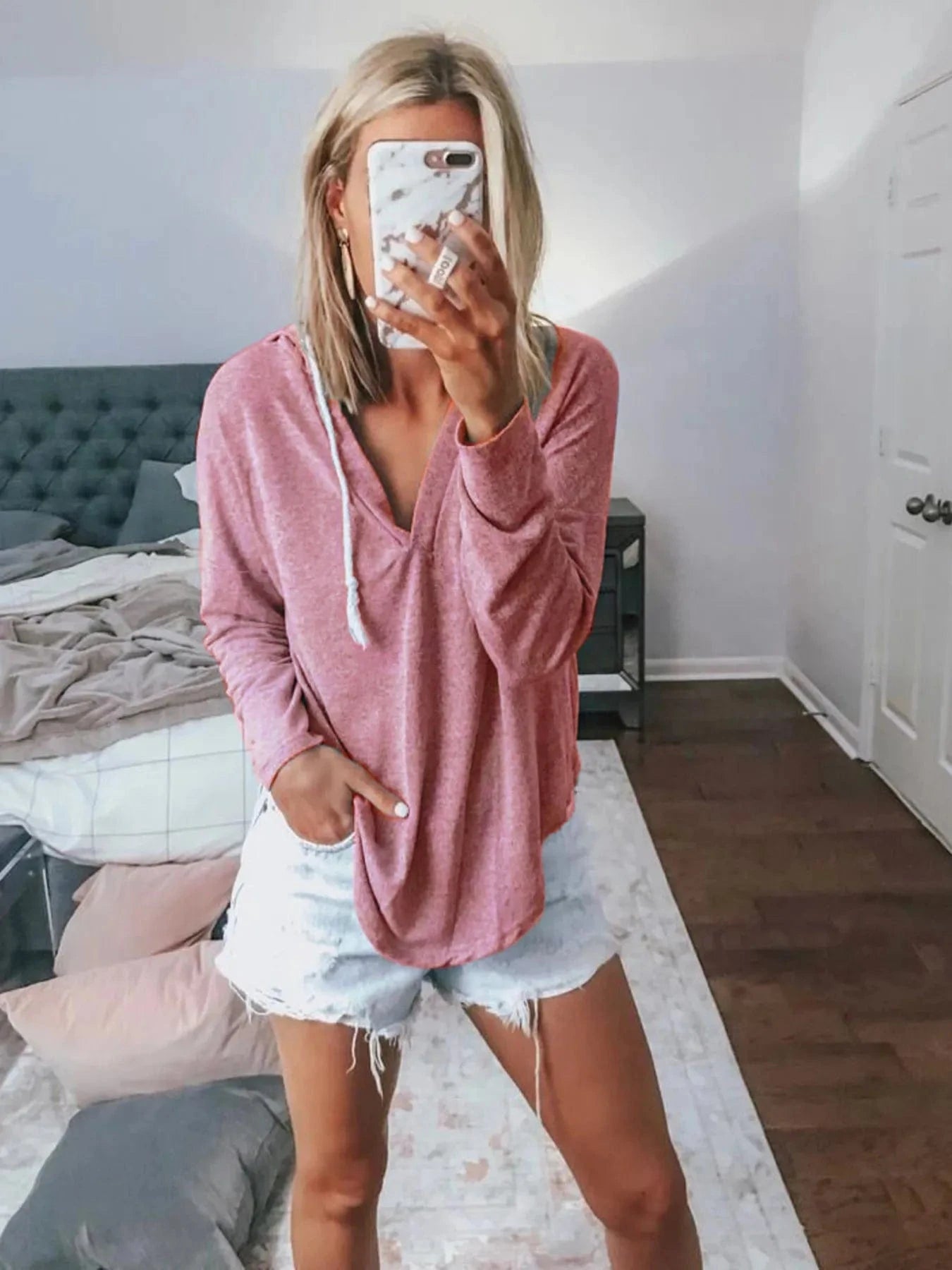 Full Size Drawstring Long Sleeve Hoodie Plus Size - ShalayeFashion