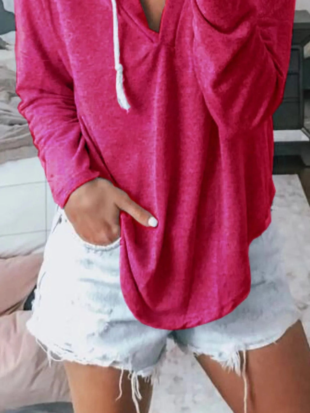 Full Size Drawstring Long Sleeve Hoodie Plus Size - ShalayeFashion