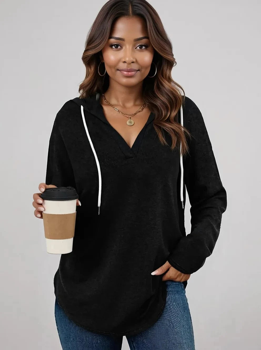 Full Size Drawstring Long Sleeve Hoodie Plus Size - ShalayeFashion