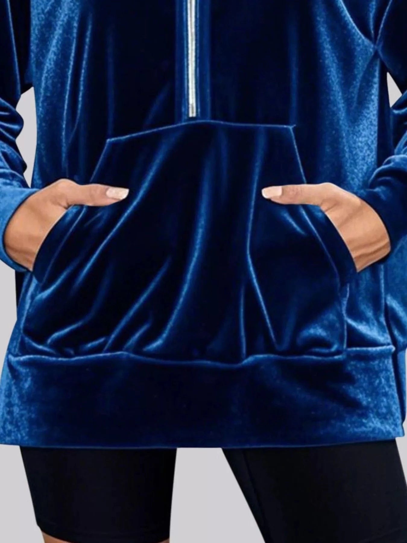Full Size Half Zip Kangaroo Pocket Hoodie Plus Size - ShalayeFashion
