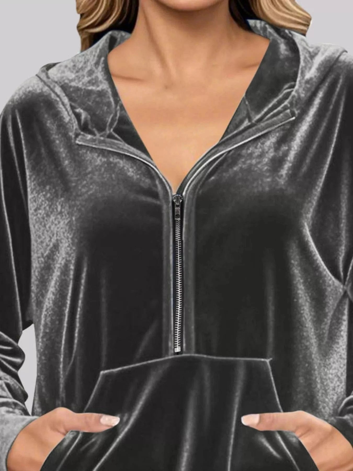 Full Size Half Zip Kangaroo Pocket Hoodie Plus Size - ShalayeFashion