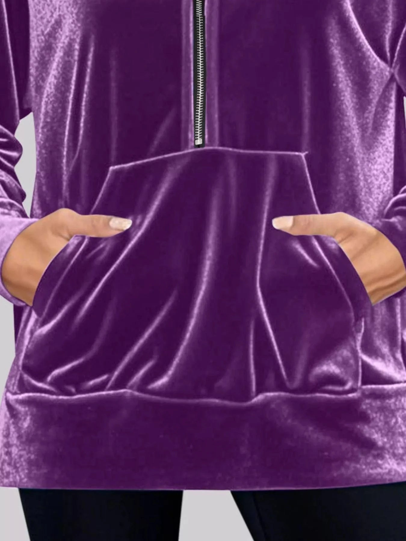 Full Size Half Zip Kangaroo Pocket Hoodie Plus Size - ShalayeFashion