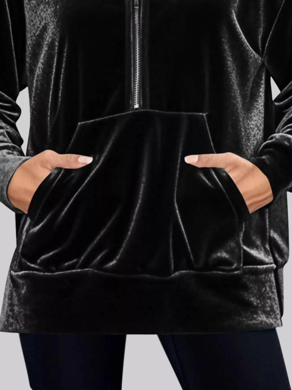 Full Size Half Zip Kangaroo Pocket Hoodie Plus Size - ShalayeFashion