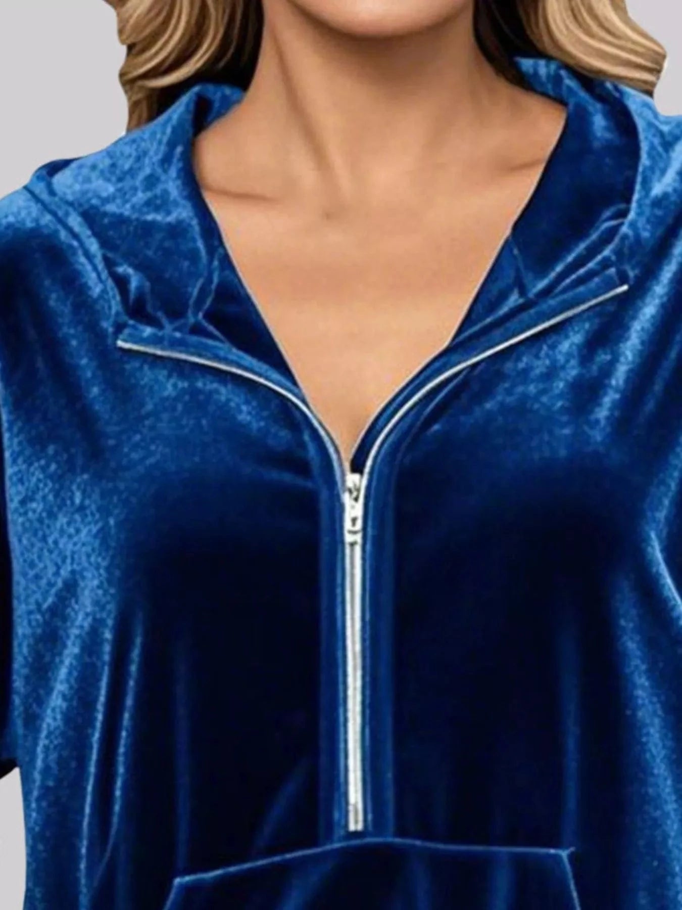 Full Size Half Zip Kangaroo Pocket Hoodie Plus Size - ShalayeFashion