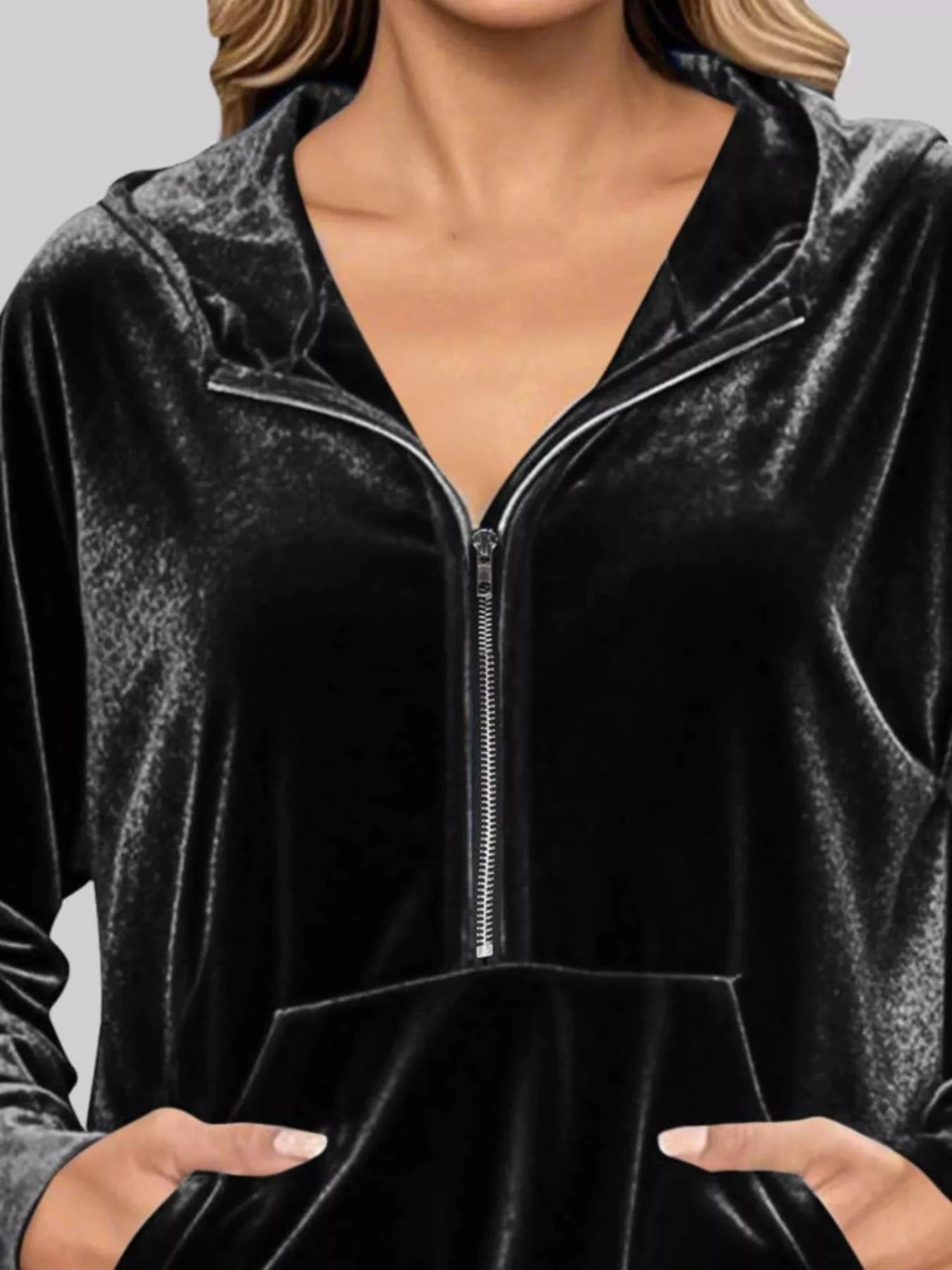 Full Size Half Zip Kangaroo Pocket Hoodie Plus Size - ShalayeFashion