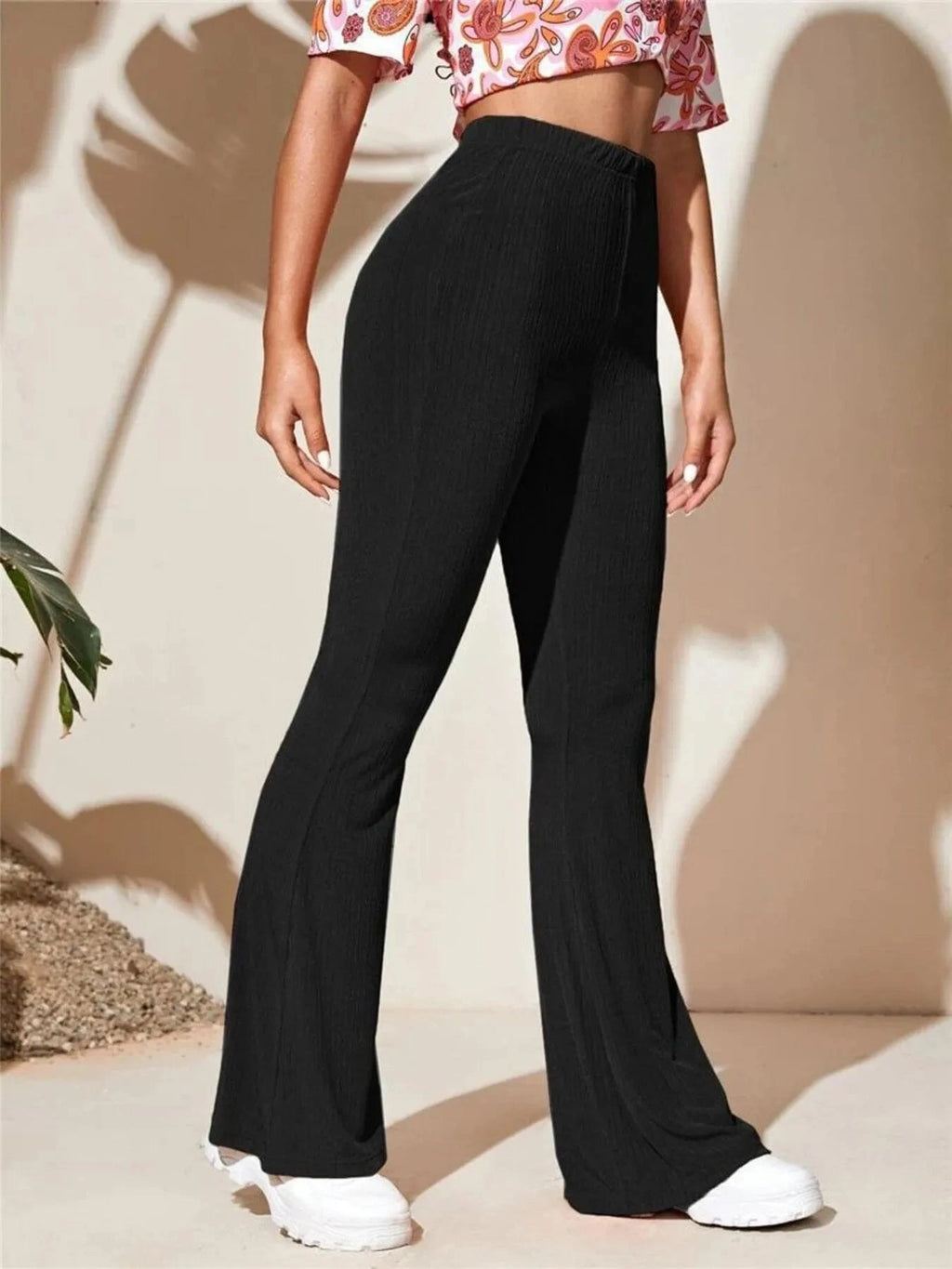 Full Size High - Waist Flare Active Pants Plus Size - ShalayeFashion