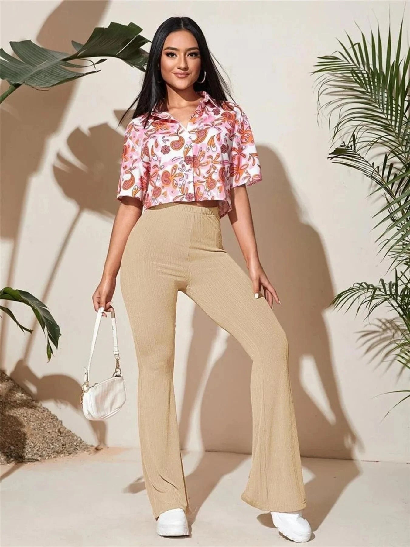 Full Size High - Waist Flare Active Pants Plus Size - ShalayeFashion