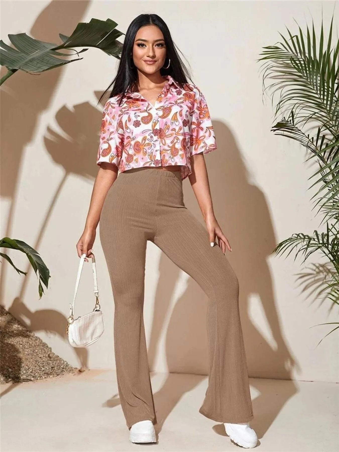 Full Size High - Waist Flare Active Pants Plus Size - ShalayeFashion