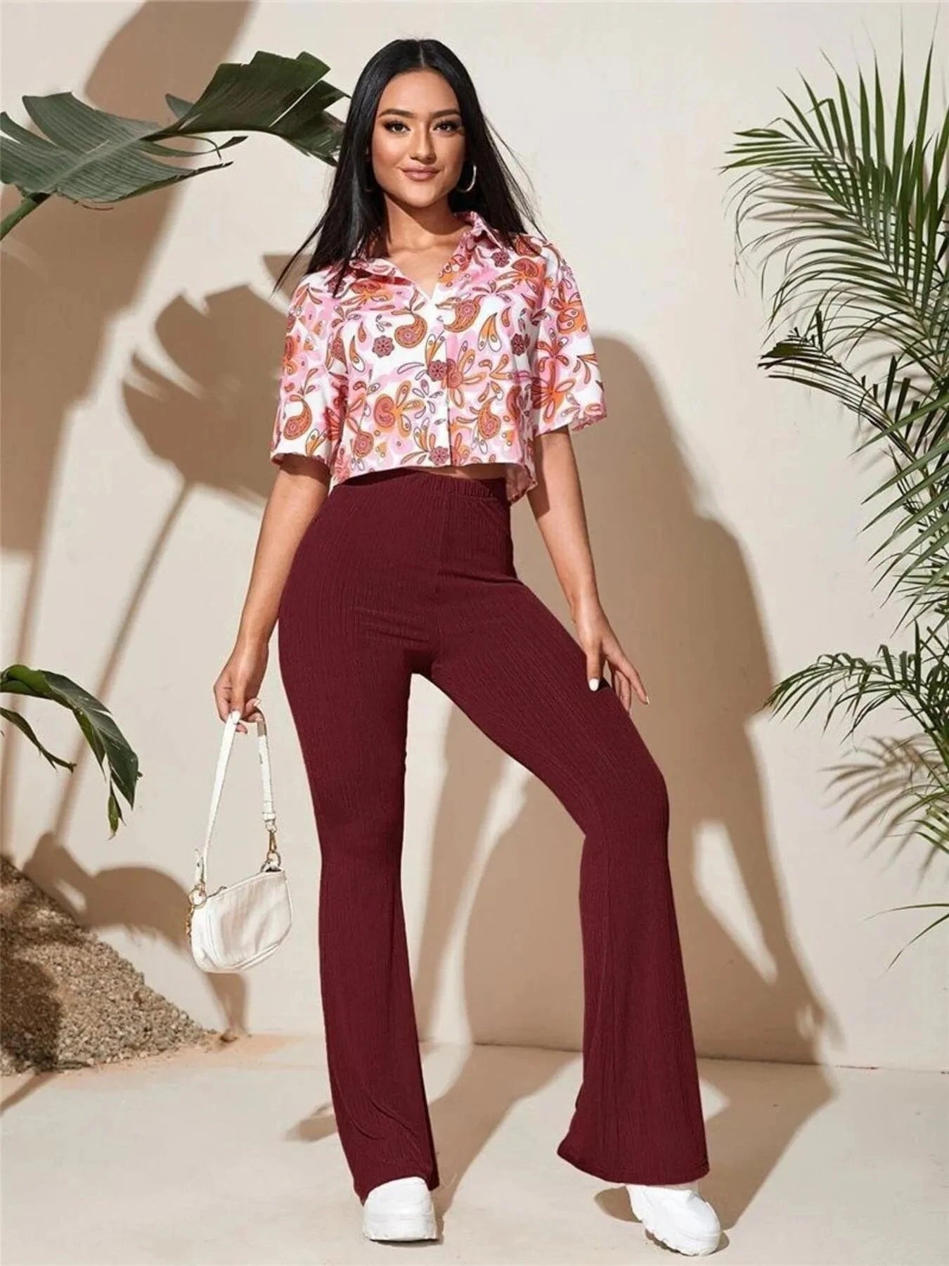 Full Size High - Waist Flare Active Pants Plus Size - ShalayeFashion