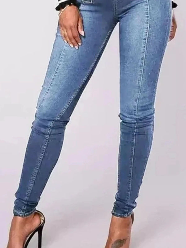 Full Size High - Waisted Double - Breasted Skinny Jeans Plus Size - ShalayeFashion