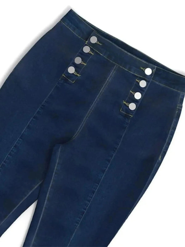 Full Size High - Waisted Double - Breasted Skinny Jeans Plus Size - ShalayeFashion
