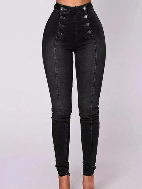 Full Size High - Waisted Double - Breasted Skinny Jeans Plus Size - ShalayeFashion