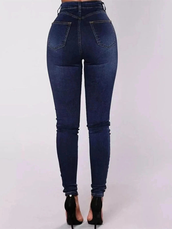 Full Size High - Waisted Double - Breasted Skinny Jeans Plus Size - ShalayeFashion