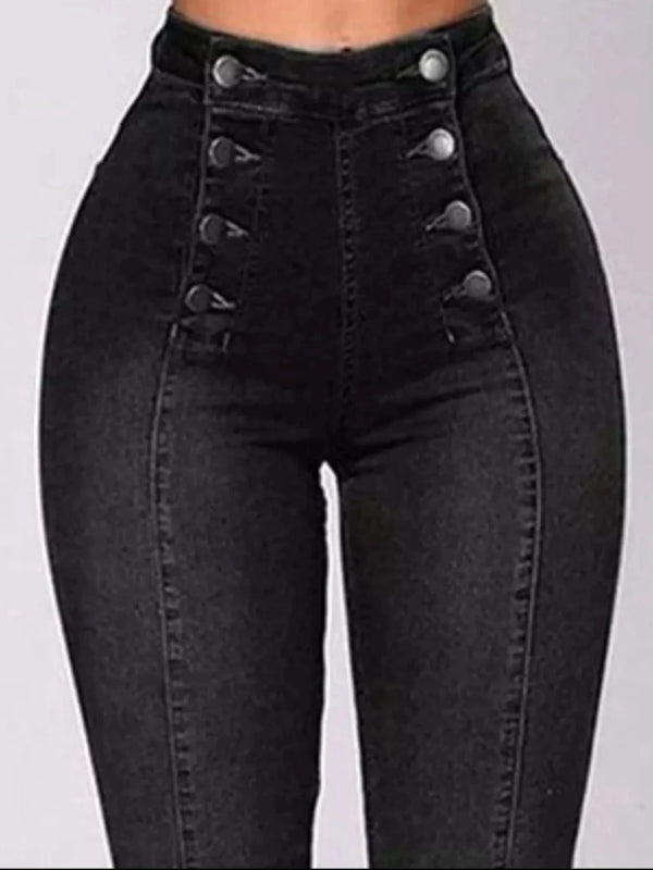Full Size High - Waisted Double - Breasted Skinny Jeans Plus Size - ShalayeFashion