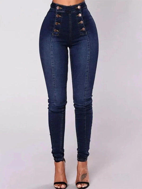 Full Size High - Waisted Double - Breasted Skinny Jeans Plus Size - ShalayeFashion