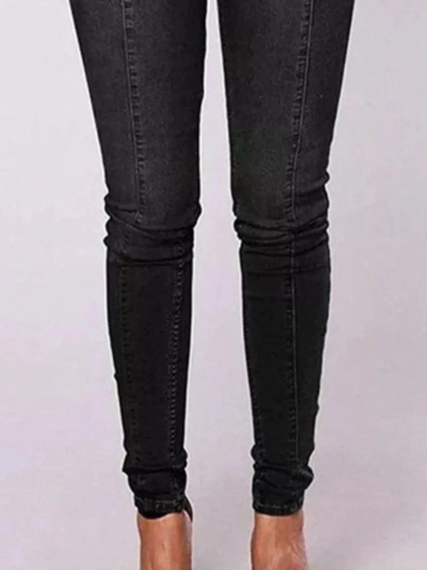 Full Size High - Waisted Double - Breasted Skinny Jeans Plus Size - ShalayeFashion