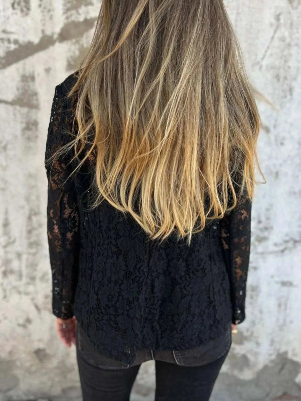 Full Size Lace Open - Front Blazer Plus Size - ShalayeFashion