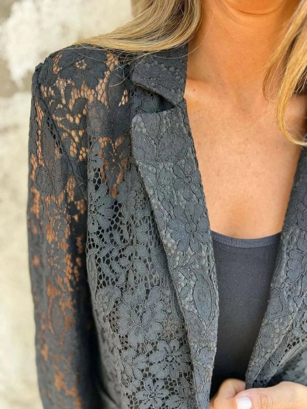 Full Size Lace Open - Front Blazer Plus Size - ShalayeFashion