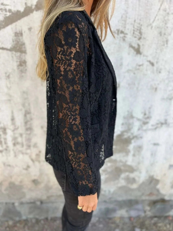 Full Size Lace Open - Front Blazer Plus Size - ShalayeFashion